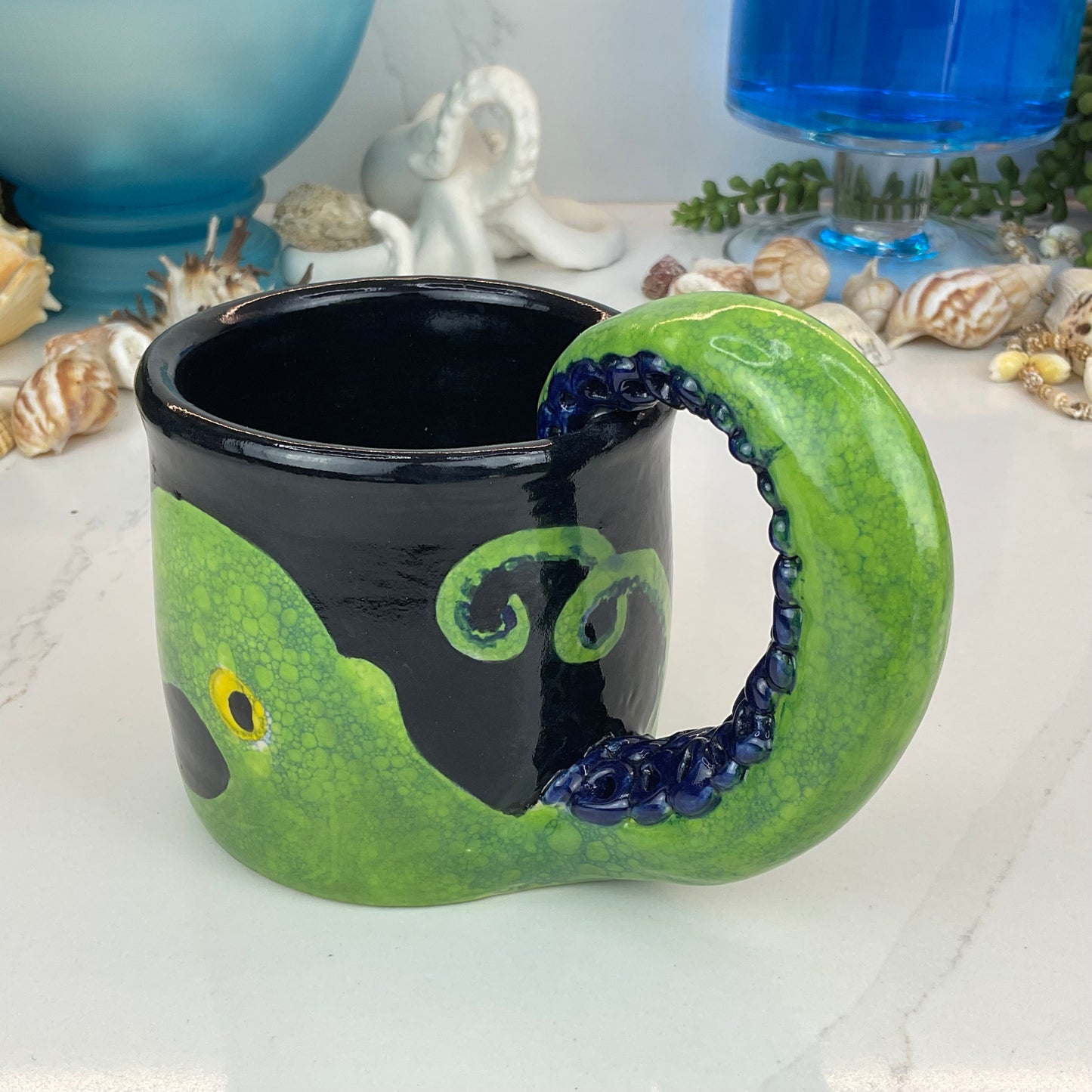 Green Octopus with Navy Suckers Mug