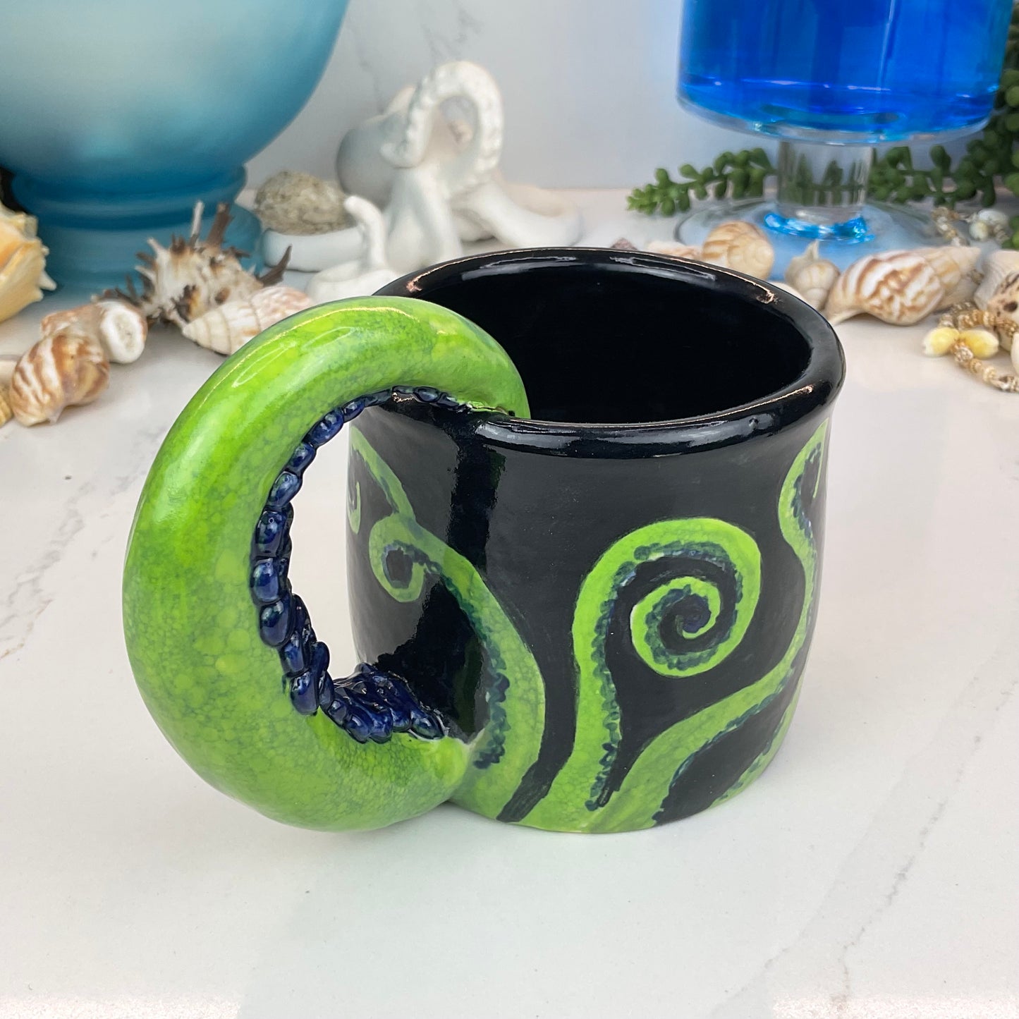 Green Octopus with Navy Suckers Mug