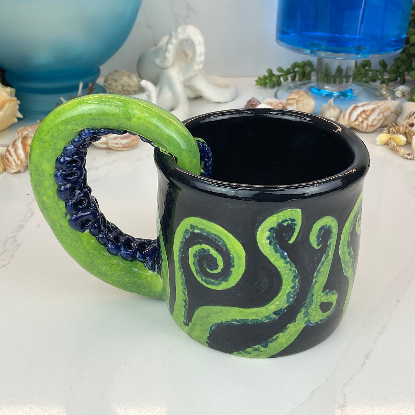 Green Octopus with Navy Suckers Mug