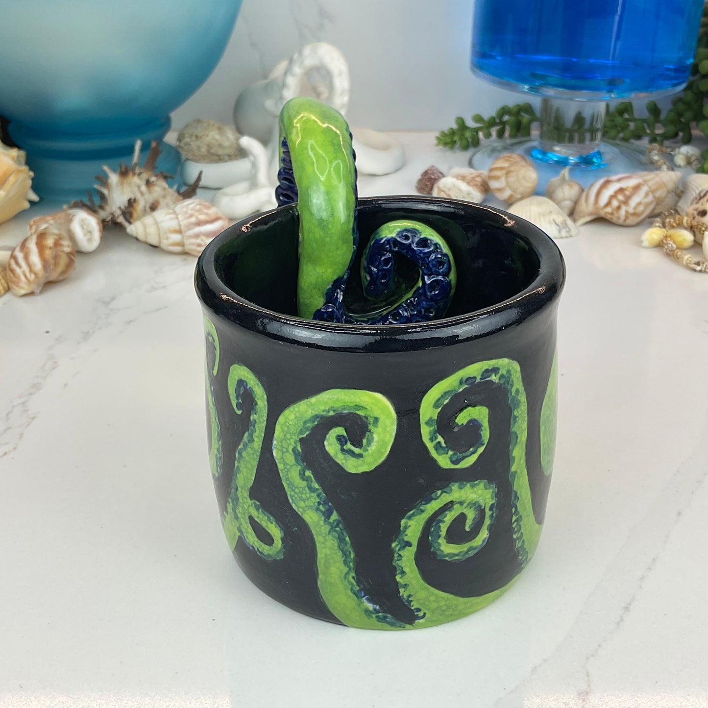 Green Octopus with Navy Suckers Mug