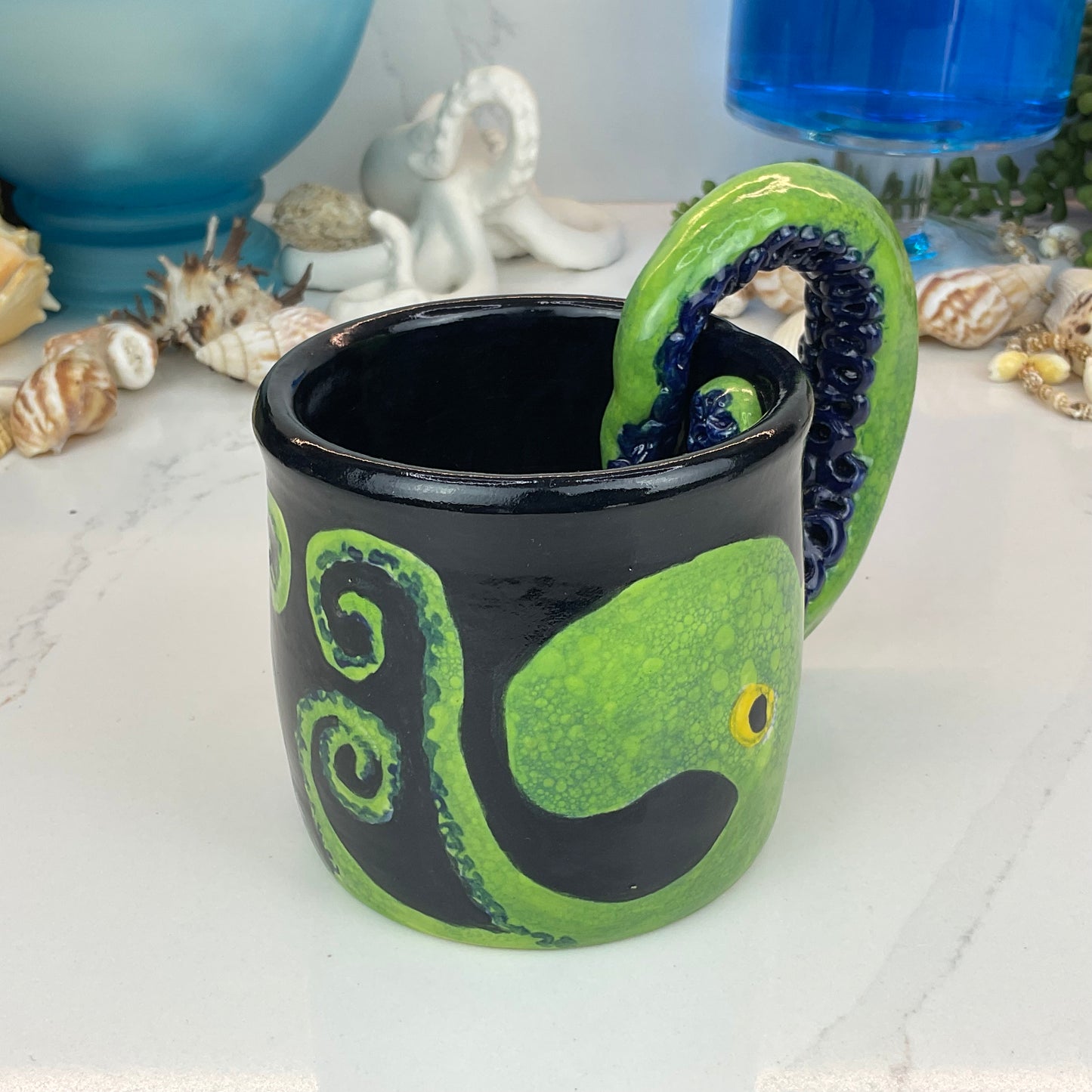 Green Octopus with Navy Suckers Mug