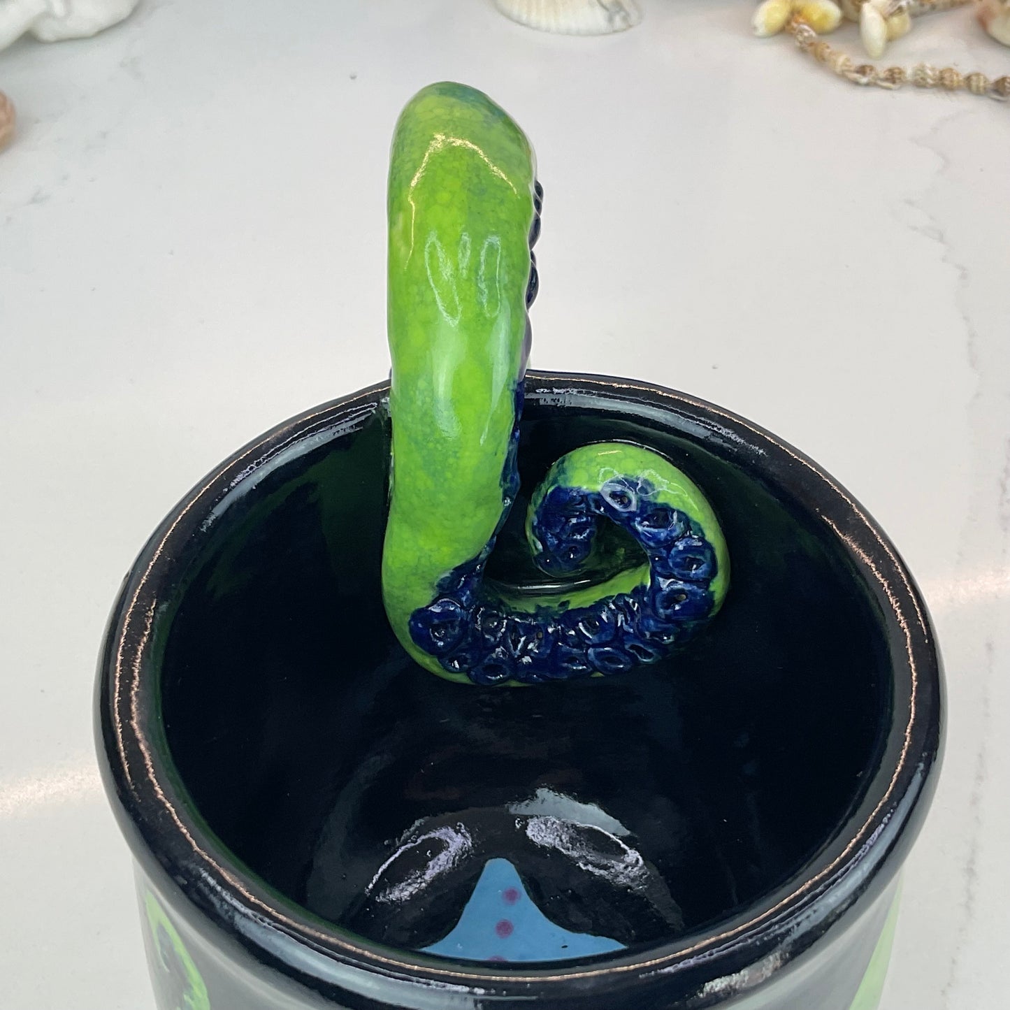 Green Octopus with Navy Suckers Mug